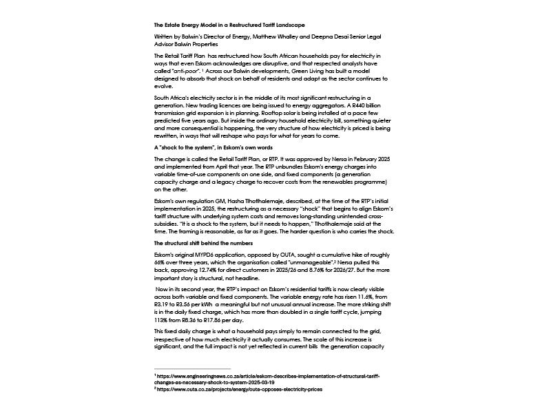 The Estate Energy Model in a Restructured Tariff Landscape